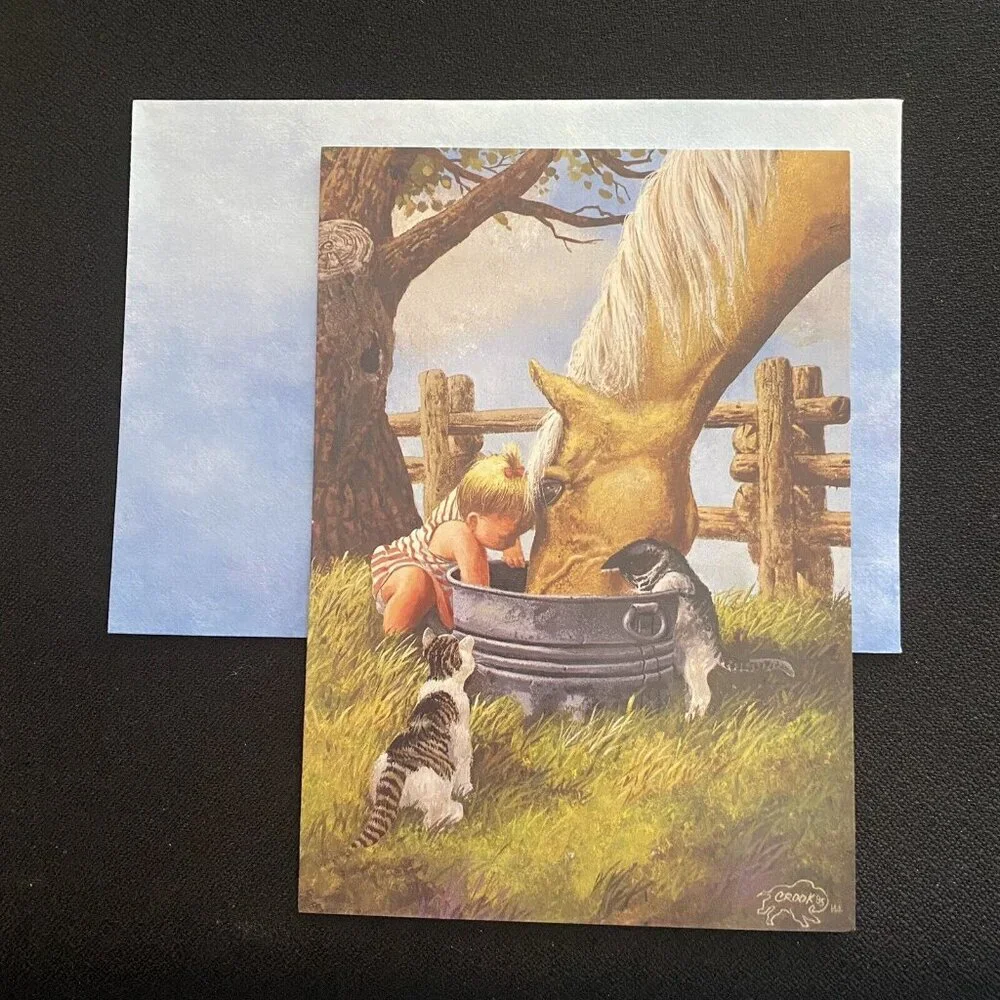 Combo‎ Leanin' Tree Greeting Card/Magnet Horse Cats Child Country Don Crook© VTG